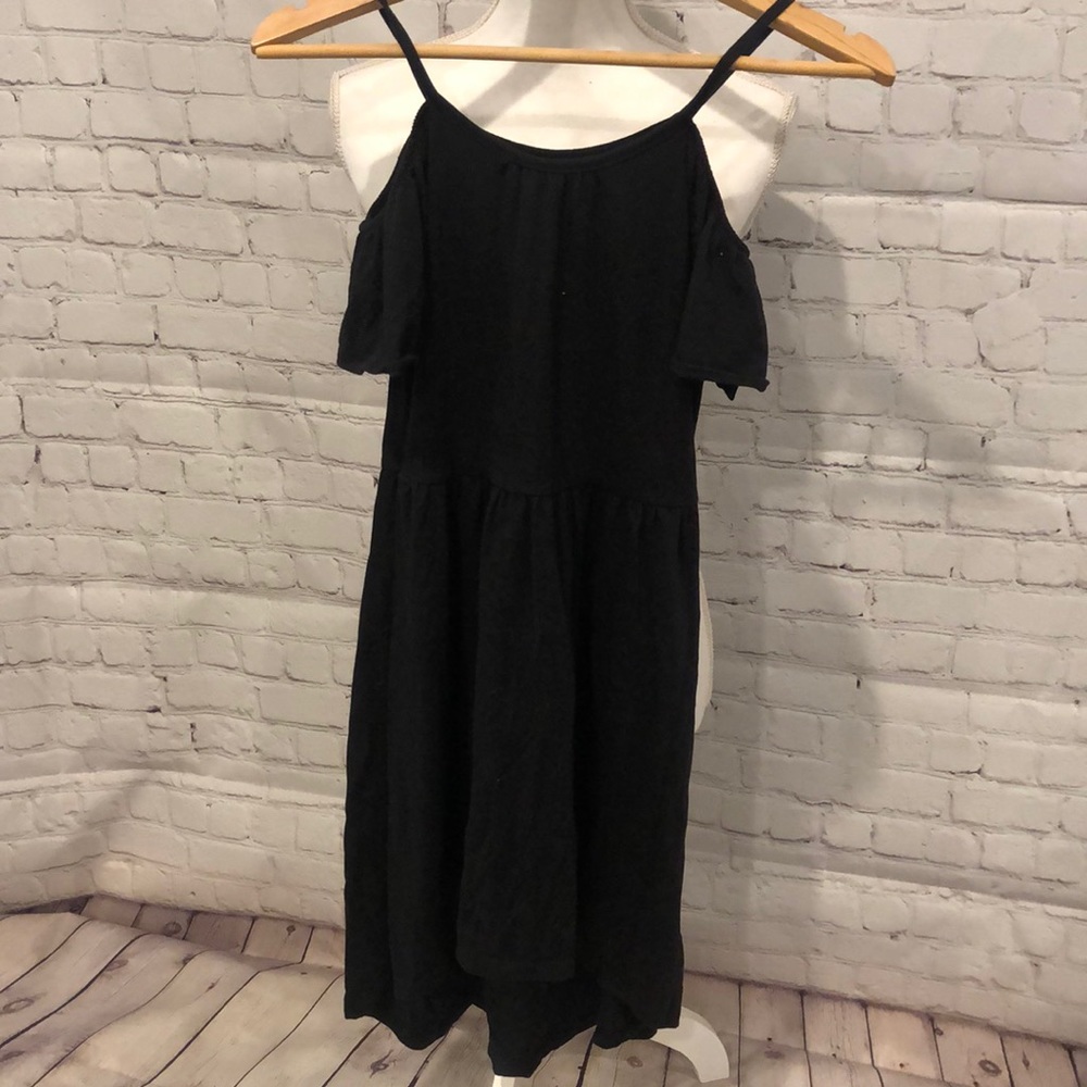 Open shoulder strap black dress 10-12